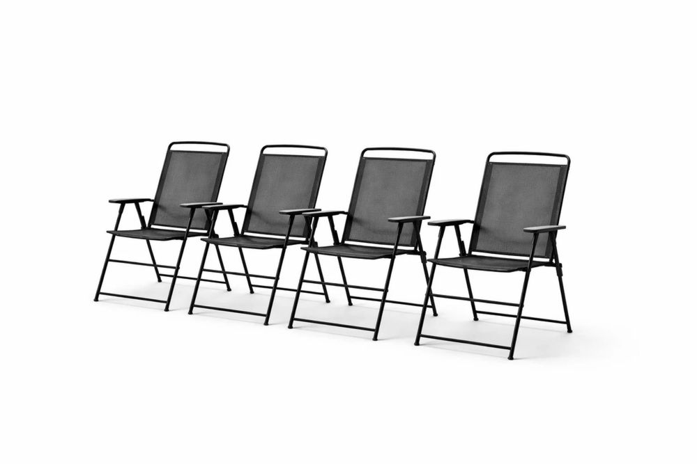 Set of 4 Folding Outdoor Mesh Chairs Black Steel 85cm x 55cm x 45cm