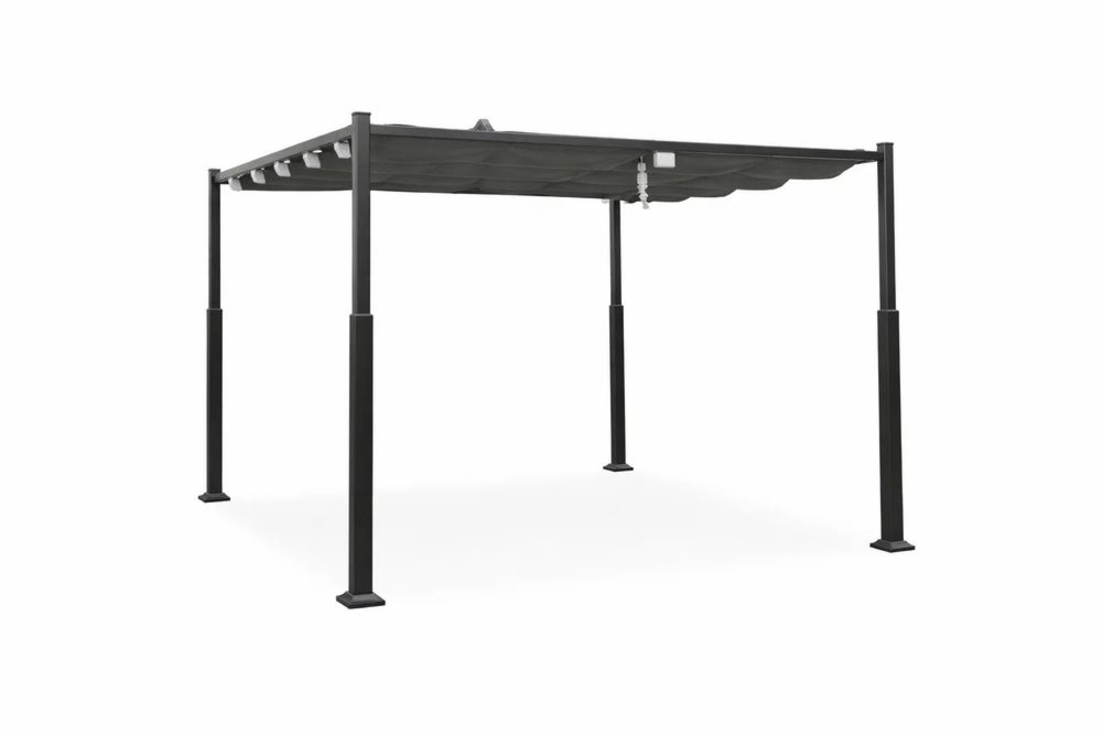 Black Outdoor Aluminum Pergola with Polyester Canopy 3x3m×2.3m