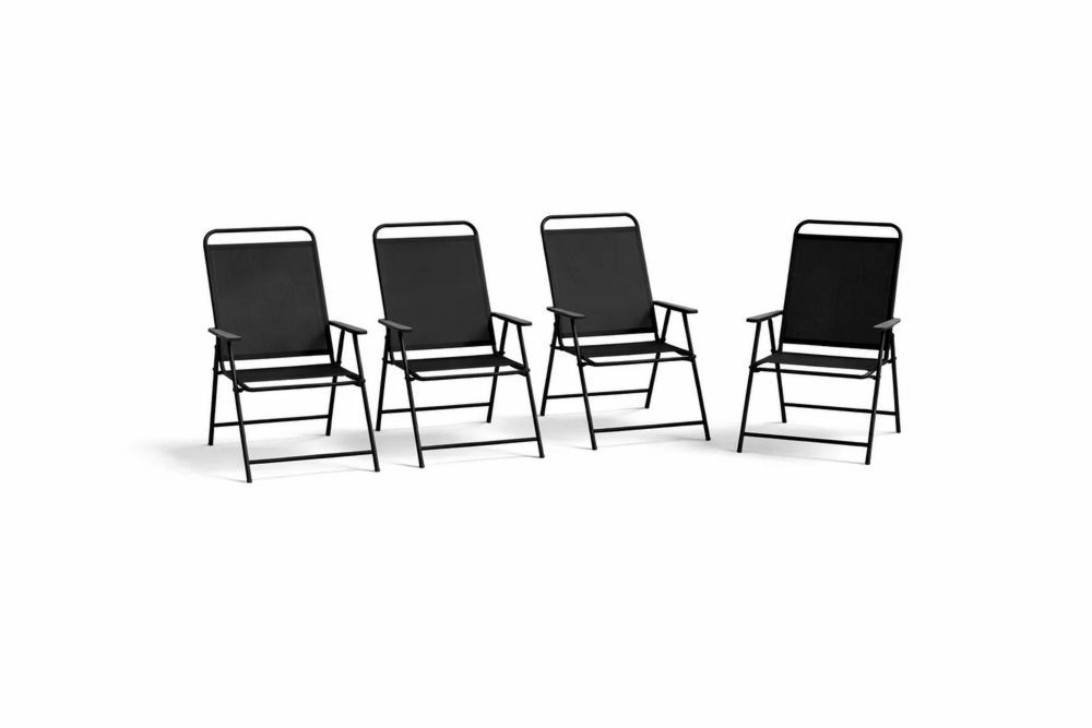 Set of 4 Black Outdoor Folding Chairs with Steel Frame and Textilene Fabric