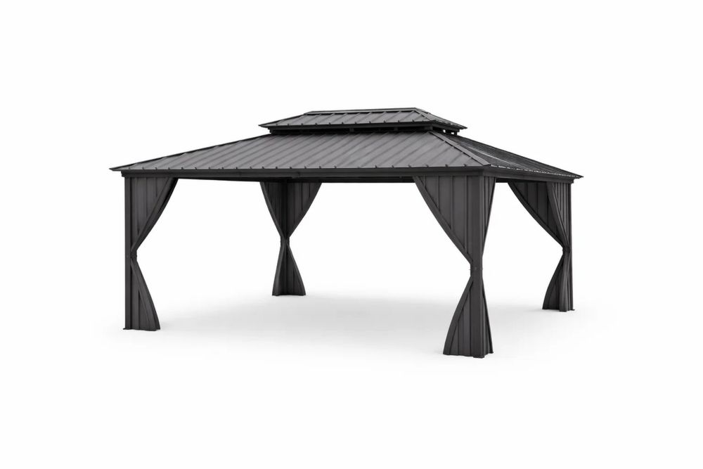 Dark Gray Steel Gazebo Double Roof Hardtop 400cm x 300cm x 275cm