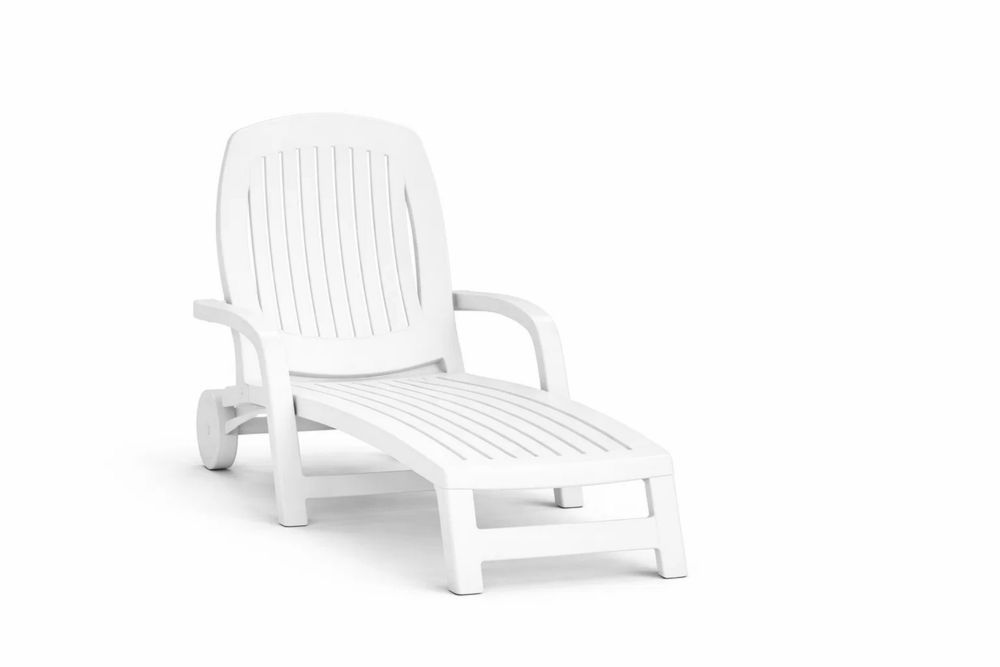 White Plastic Adjustable Outdoor Chaise Lounge Chair