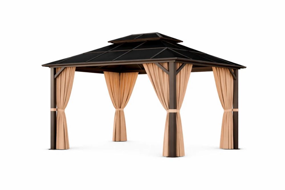 Outdoor Steel Frame Gazebo with Polyester Curtains 300cm x 400cm×300cm