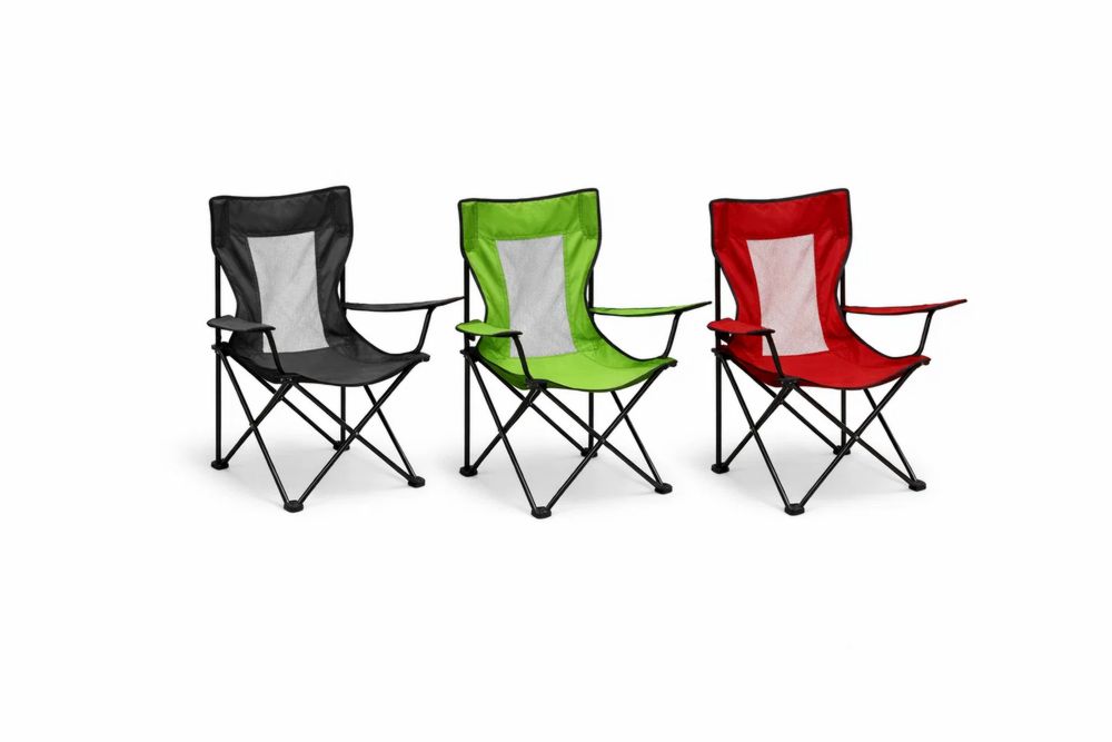Folding Camping Chair Set with Mesh Polyester and Steel Frame Black/Green/Red