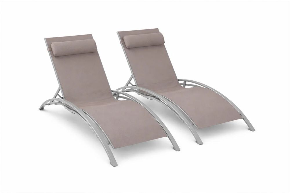 Outdoor Chaise Lounge Chair Set of 2 with Aluminum Frame and Polyester Fabric in Taupe