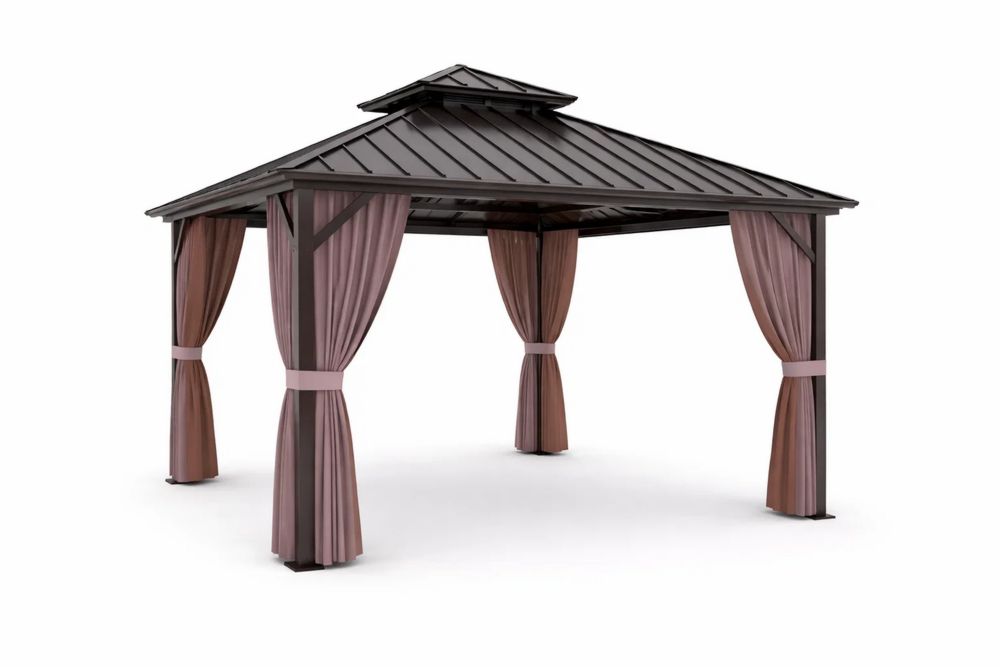aluminum Gazebo with Polyester Curtains 3mx3.5m×2.7m Brown
