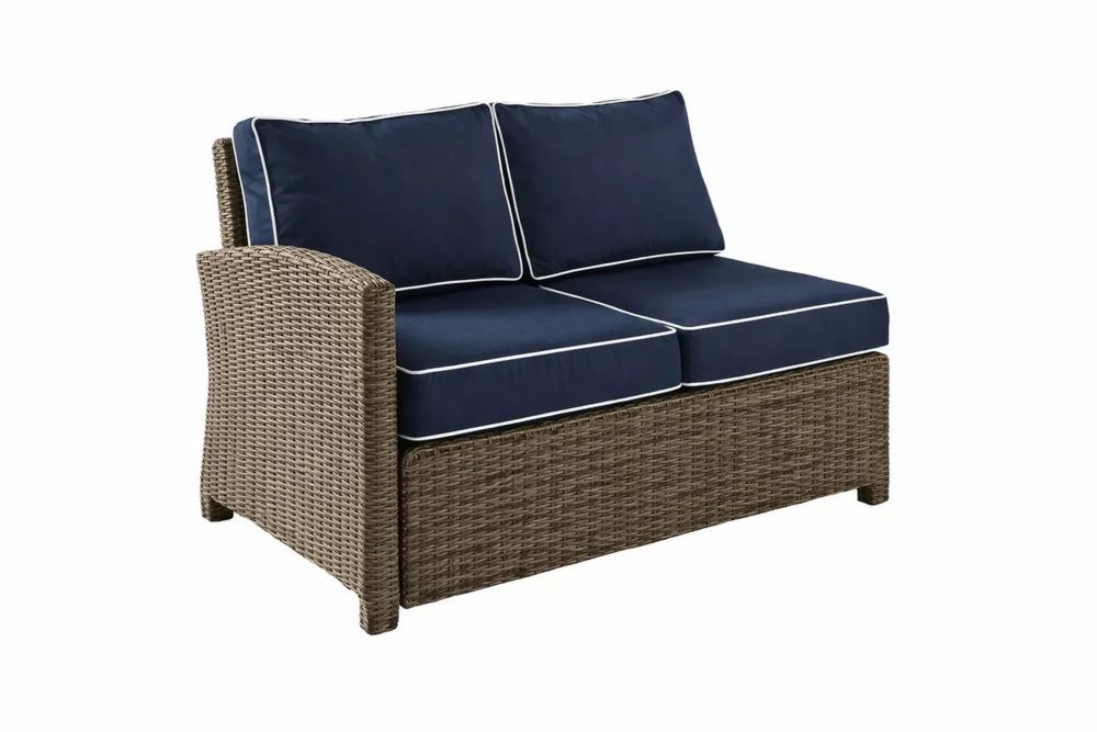 Outdoor Wicker Patio Loveseat Navy Cushions Synthetic Rattan