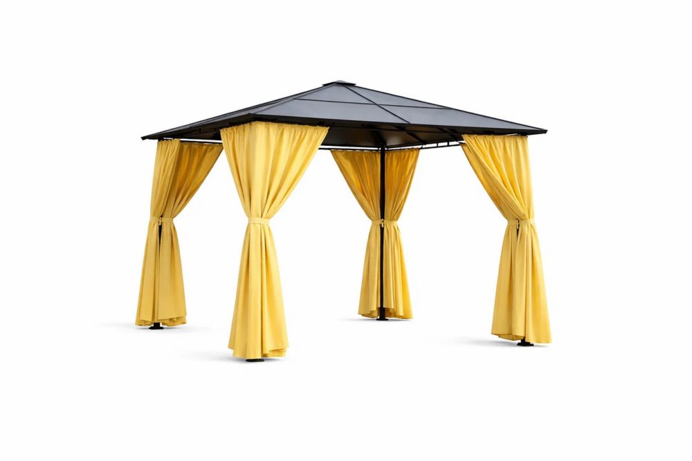 Outdoor Gazebo with Steel Frame and Polyester Curtains 300cmx300cmx260cm Yellow