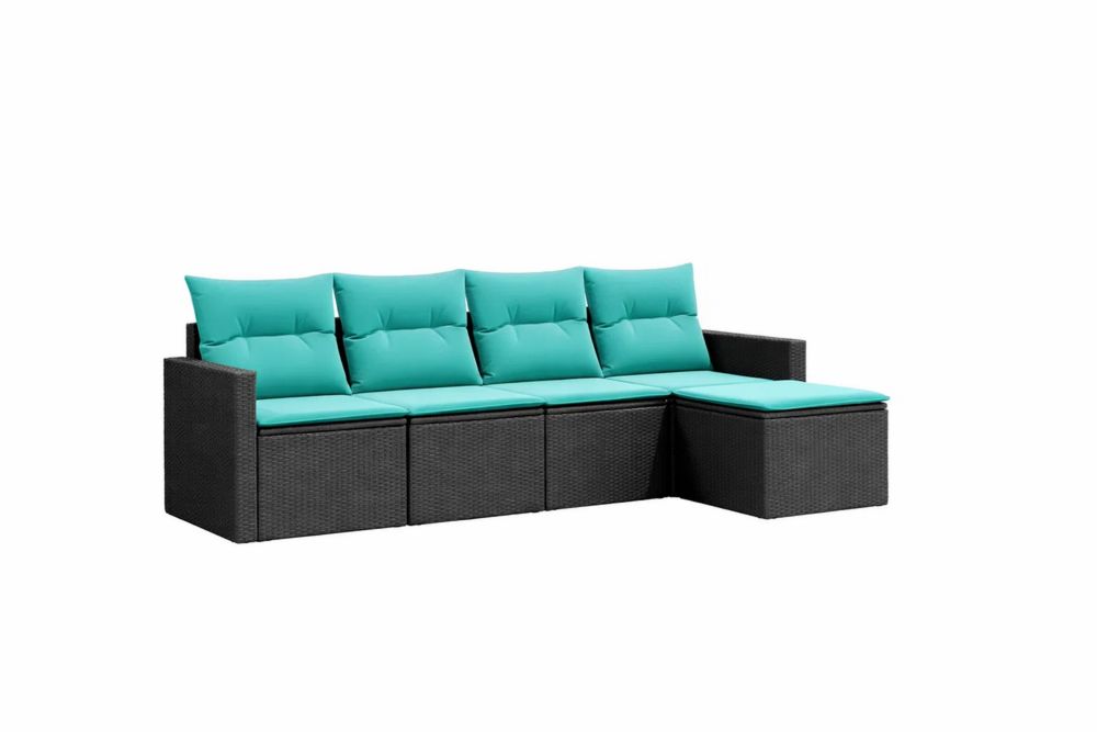 Outdoor Sectional Sofa Set Wicker Rattan with Turquoise Cushions
