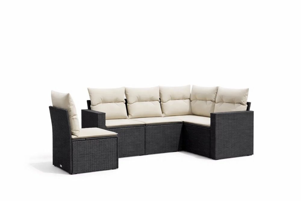 Outdoor Wicker Sectional Sofa Set with Beige Cushions and Steel Frame
