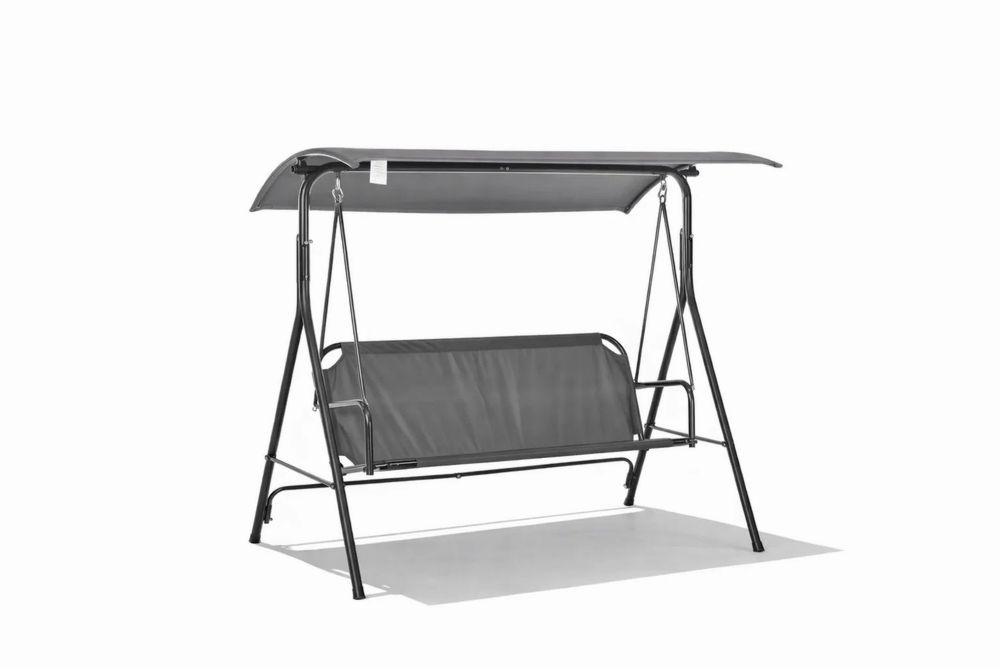 Outdoor Steel Patio Swing with Canopy Adjustable Height Gray