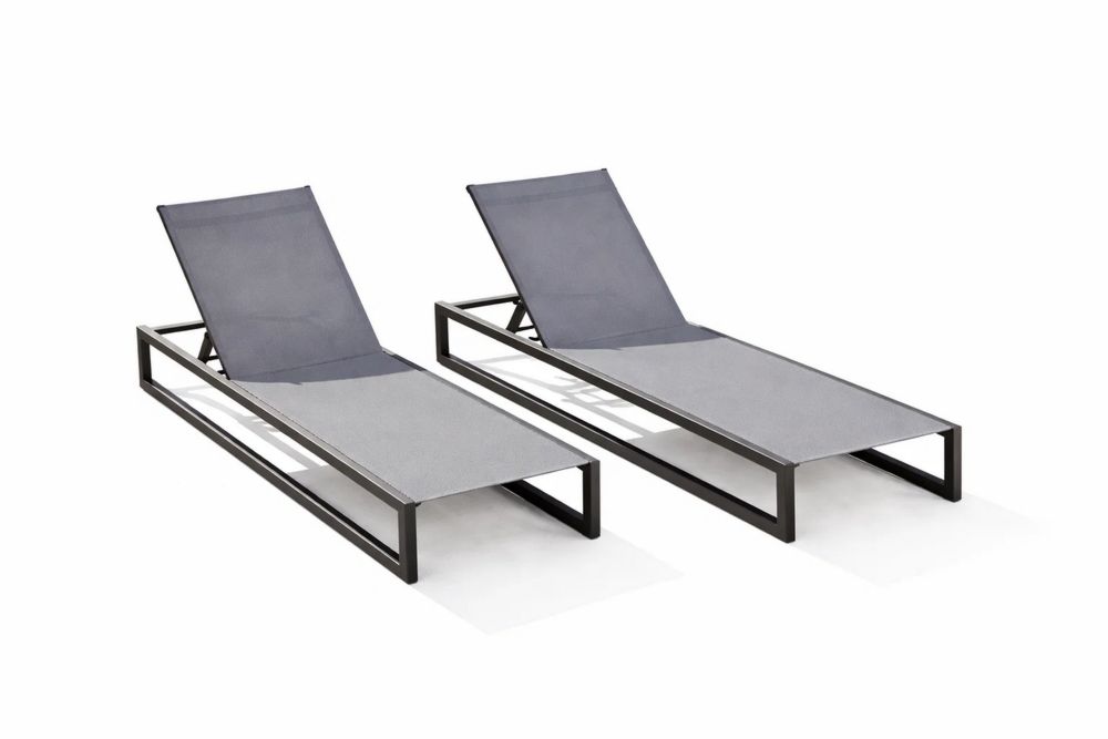 Gray Aluminum and Textilene Outdoor Chaise Lounge Set, Adjustable 2 Pieces