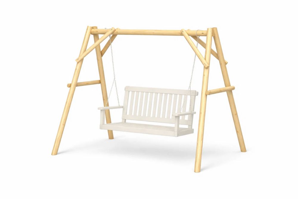 Wooden Outdoor Swing with Chain  Beige Seat and solid wood Frame