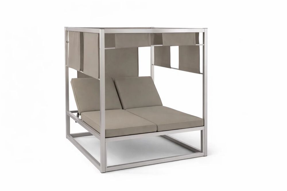 Outdoor Canopy Double Daybed Stainless Steel Frame Beige Cushions