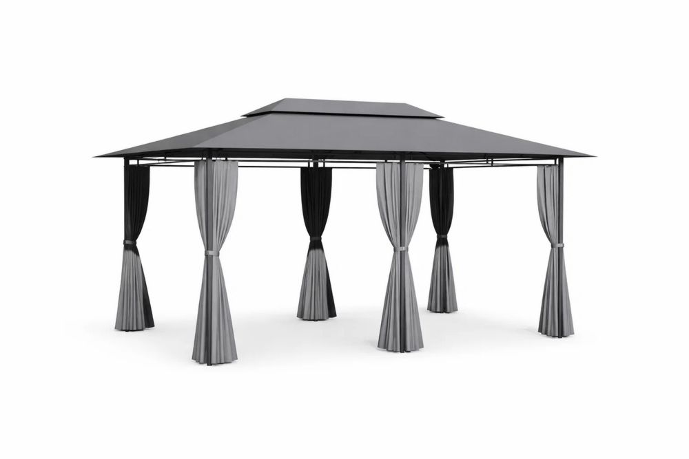 Steel Outdoor Gazebo with Double-Tier Roof and Polyester Curtains 400x300x270 cm