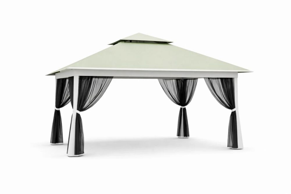 Outdoor Gazebo with Double Vented Roof and Mesh Curtains