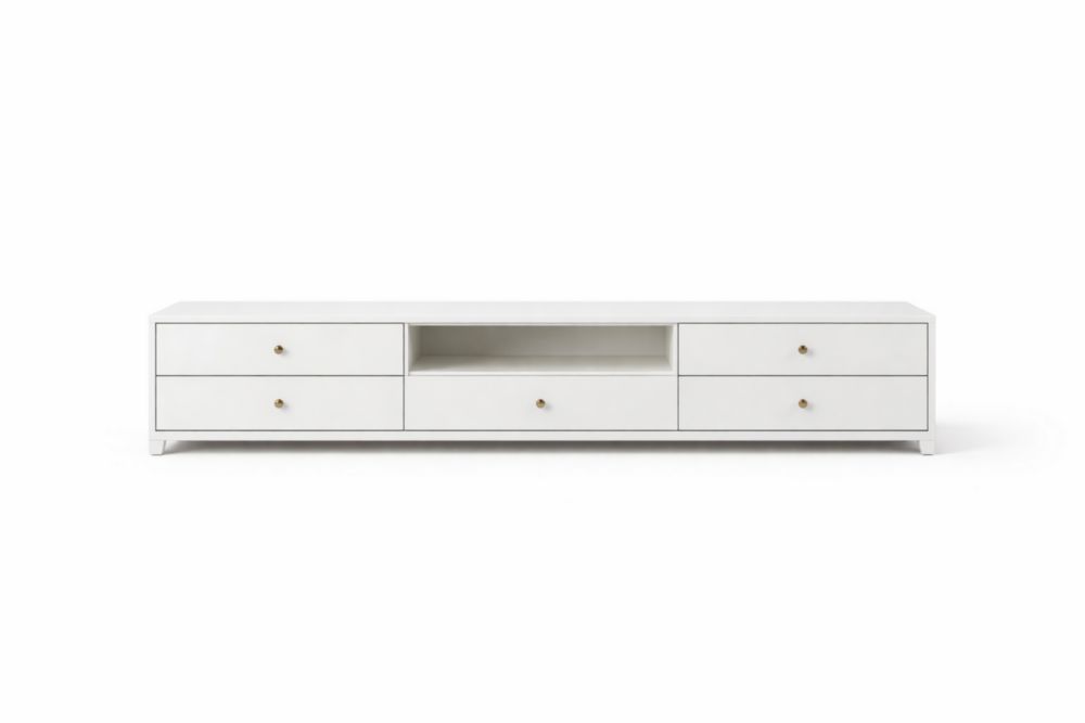 White MDF TV Stand with Drawers and Shelf 180x40x45 cm