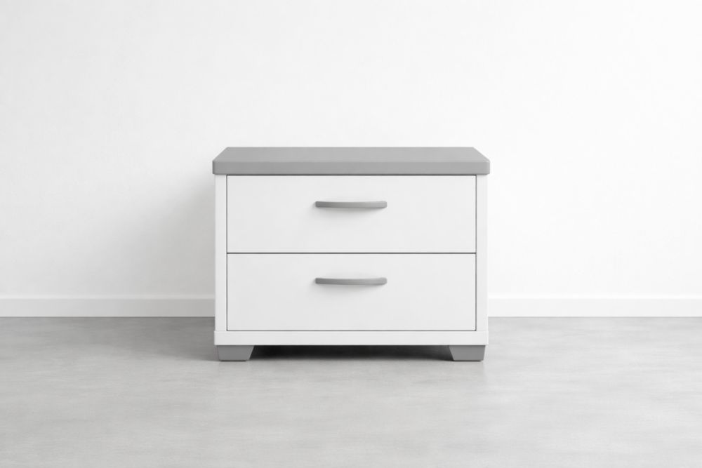 White and Grey Two-Drawer Nightstand MDF Wood 60cm Height