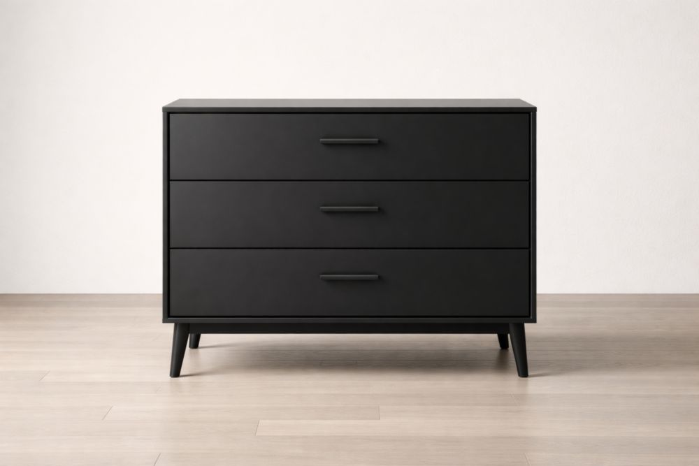Black MDF 3-Drawer Dresser 120cm x 45cm x 80cm