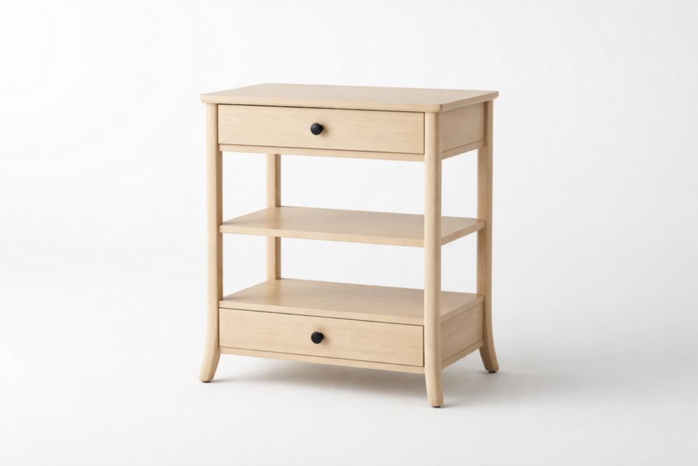 Wood Nightstand with Shelves and Drawers Beige 60x40x75 cm