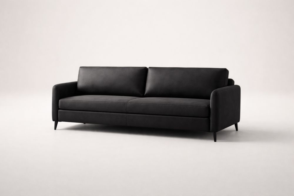 Black Synthetic Leather 3-Seater Sofa with Cushions 85in