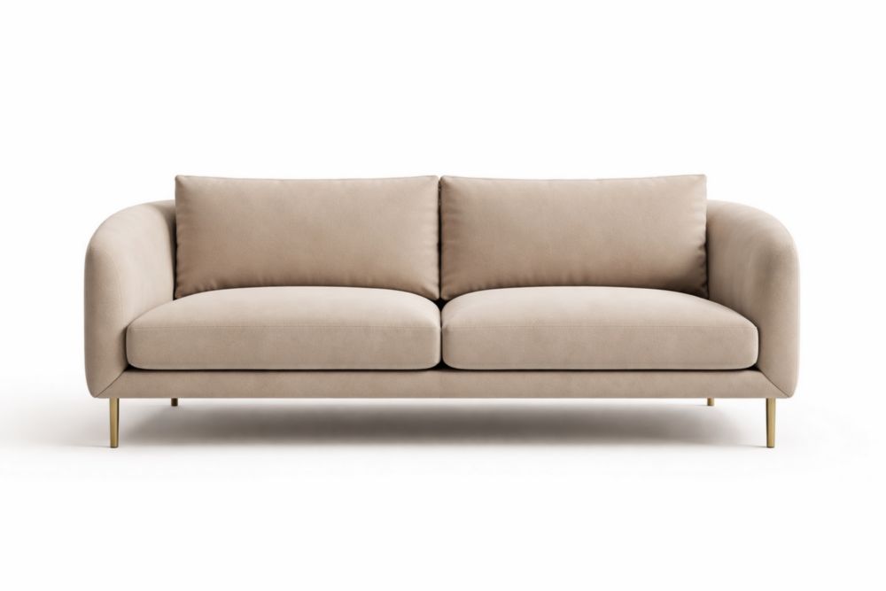 Beige Linen 3-Seater Sofa with Metal Legs 80x35x31 Inches