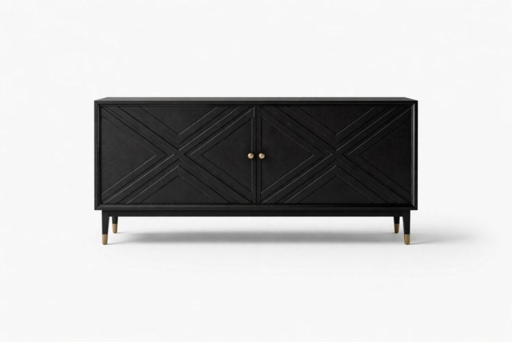 Black Wood Cabinet with Brass Accents