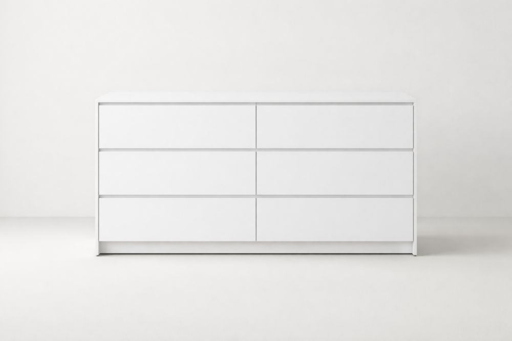 White MDF Six-Drawer Dresser 140x45x80 cm