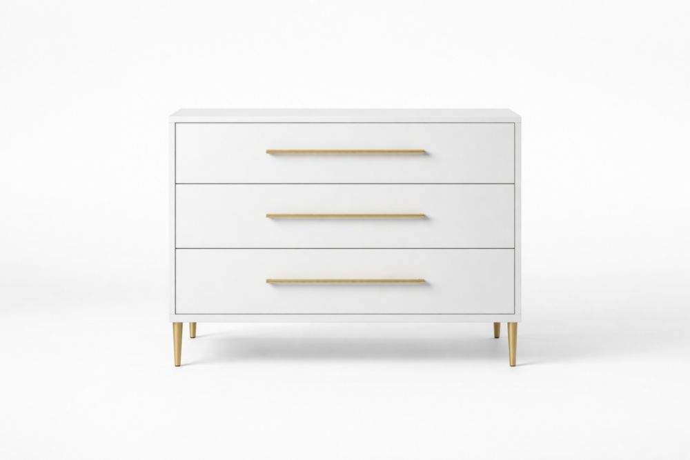 White MDF Chest of 3 Drawers with Metal Handles and Legs