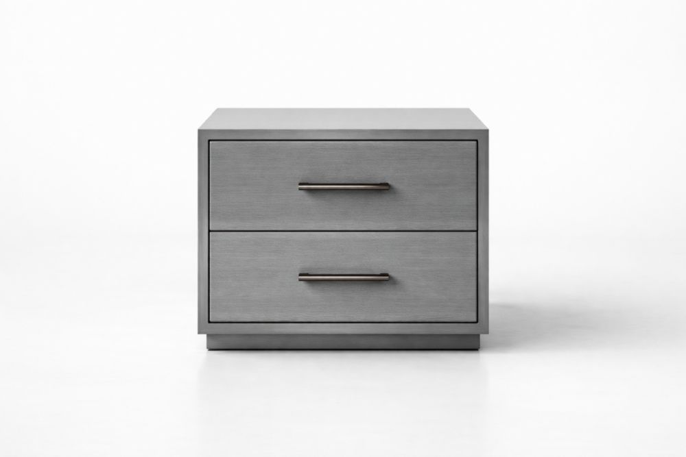 Gray Wood Veneer Two-Drawer Nightstand