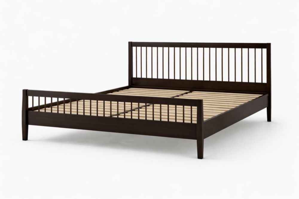 King Size Bed Frame Solid Wood Slatted Dark Brown