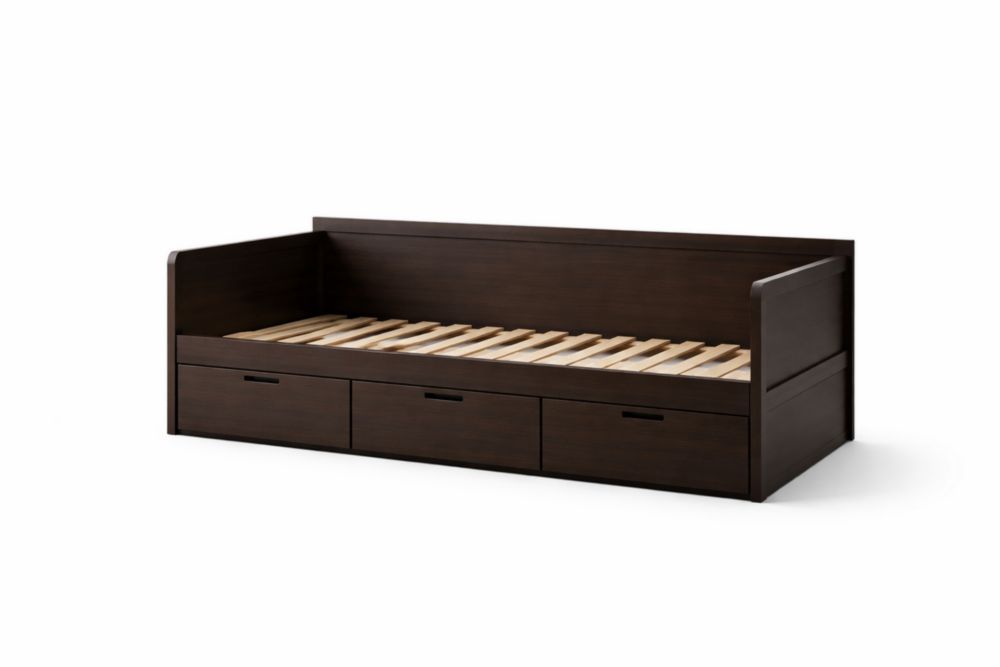 Wooden Daybed with Storage Drawers Dark Brown 196cm