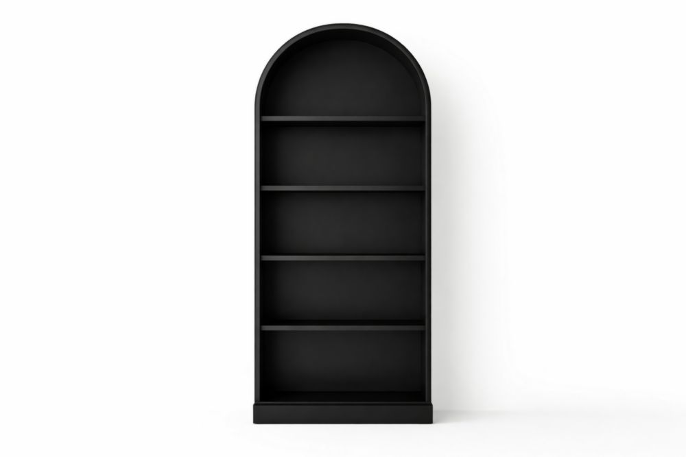 Black MDF Arched Bookshelf with Five Shelves 200cm Height