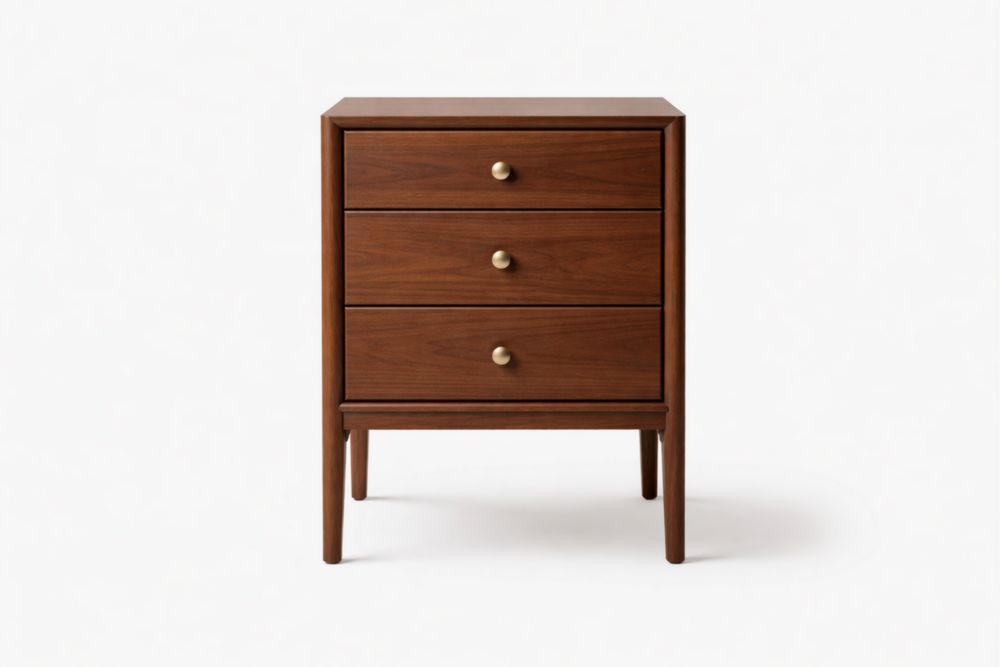 Wood 3-Drawer Nightstand with Brass Handles