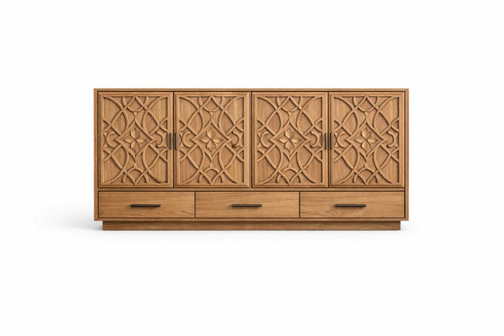 Wooden Sideboard with Carved Pattern and Drawers