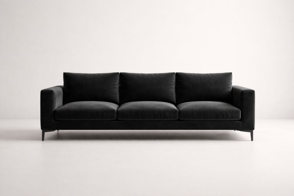 Black Fabric 3-Seater Sofa