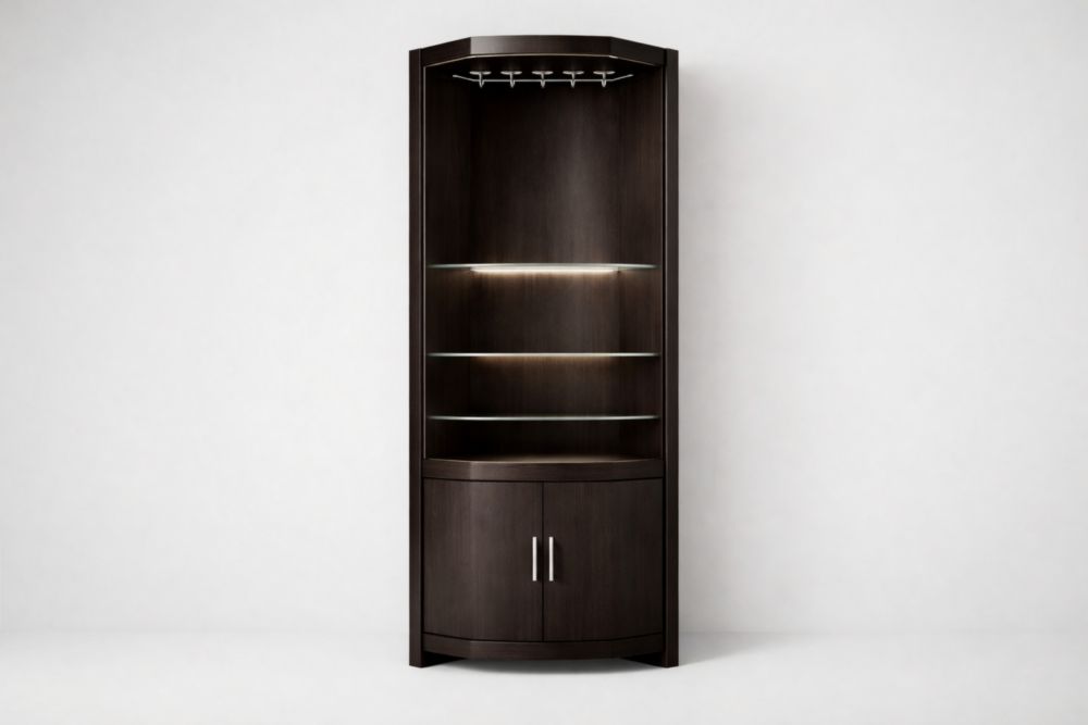 Dark Wood Corner Display Cabinet with Glass Shelves and Storage