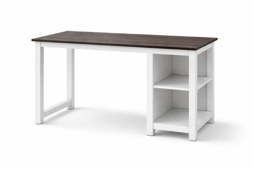 Wood Desk with White Frame and Shelves 120cm x 60cm x 75cm