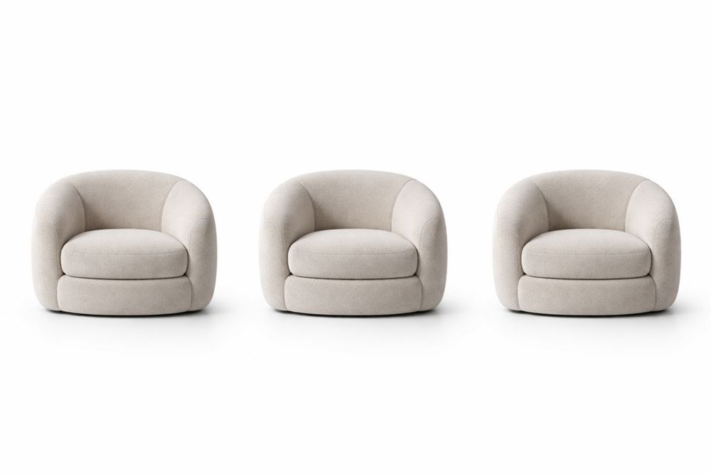 Three piece beige polyester armchair set with foam padding