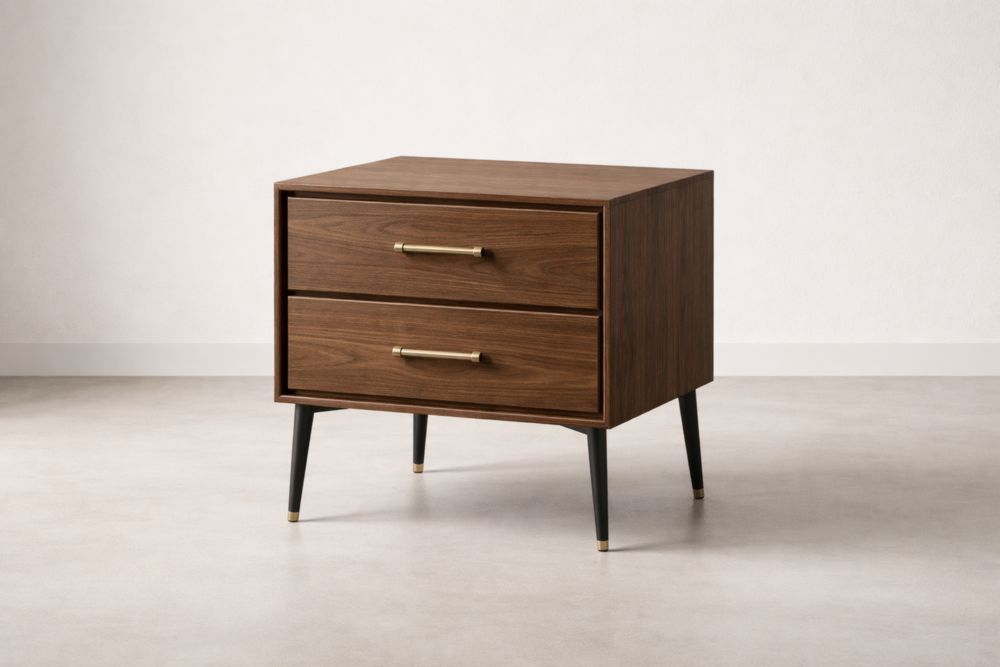 Walnut Finish Two Drawer Nightstand
