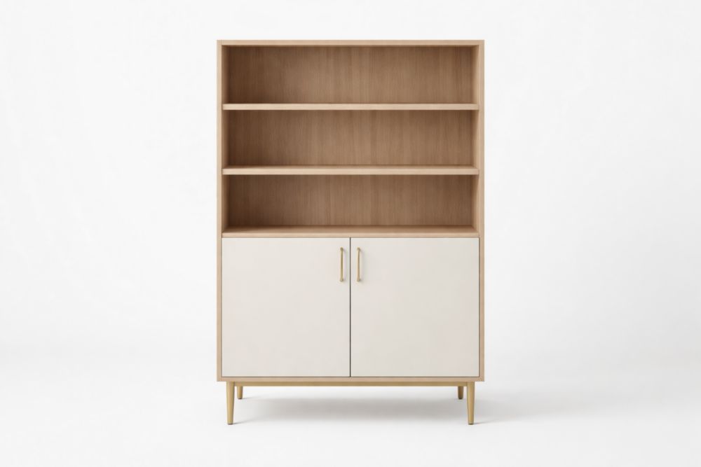 MDF and Particleboard Bookcase with Oak Veneer and White Laminate