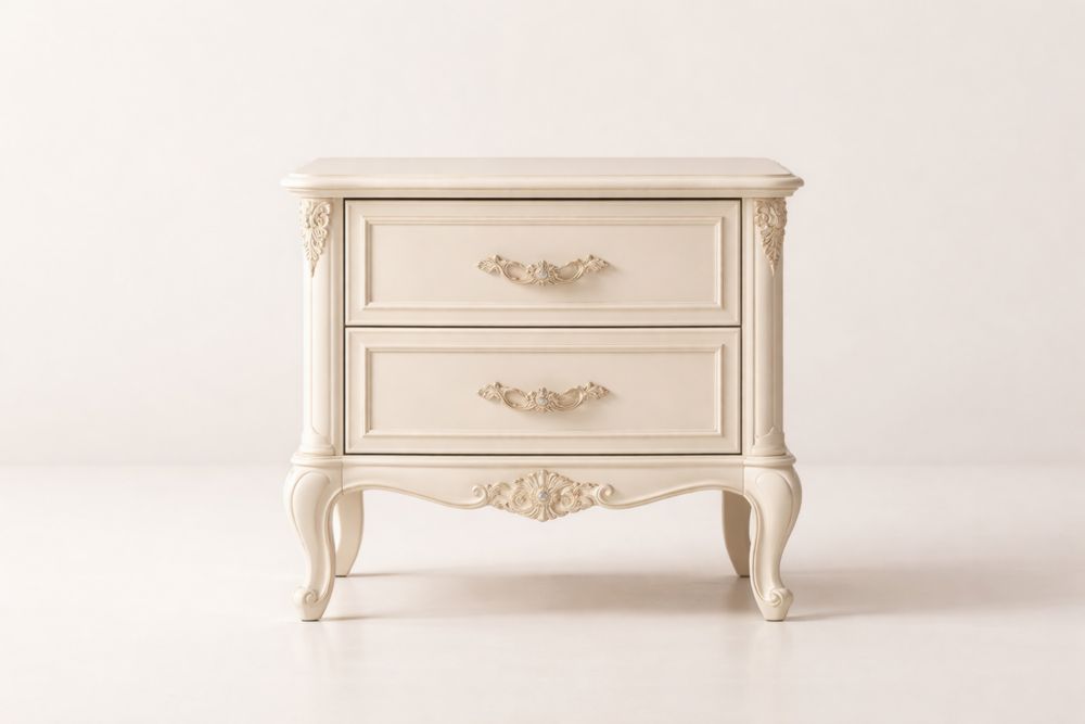 Beige Wood Two-Drawer Nightstand