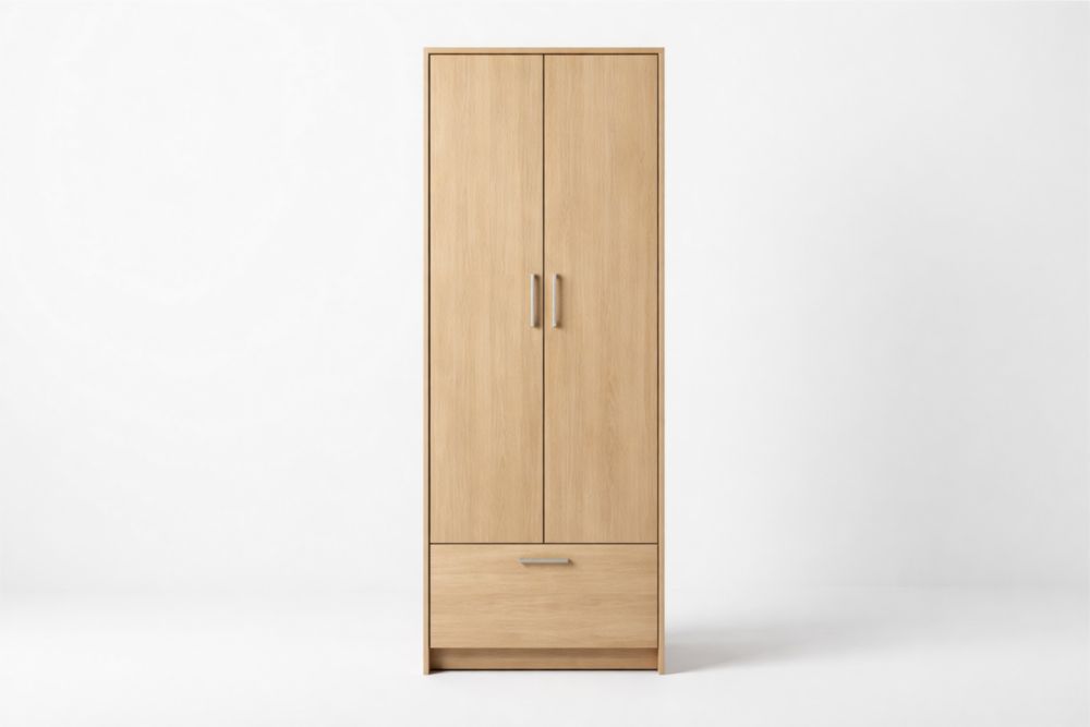 Wooden Wardrobe with Drawer Oak Veneer 2-Door 180x80x50 cm