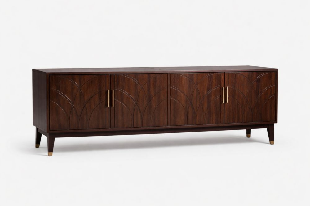 Walnut Wood Sideboard Cabinet with Brass Handles