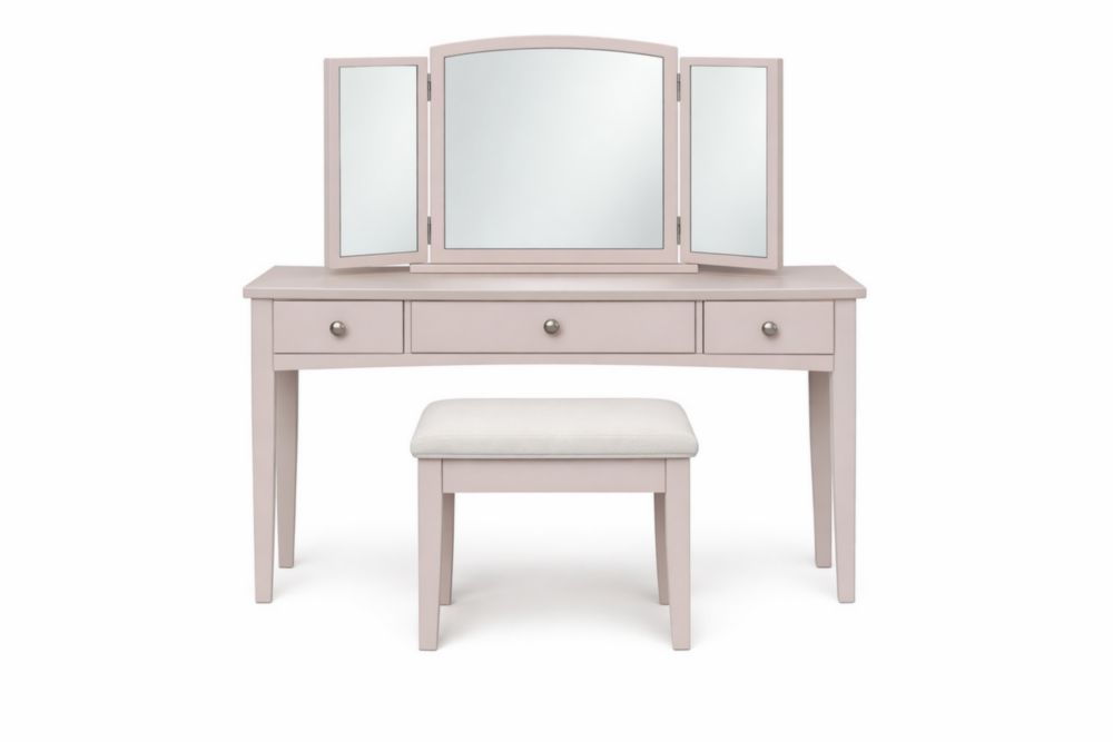 Vanity Set with Tri-Folding Mirror and Stool Pink Solid Wood MDF