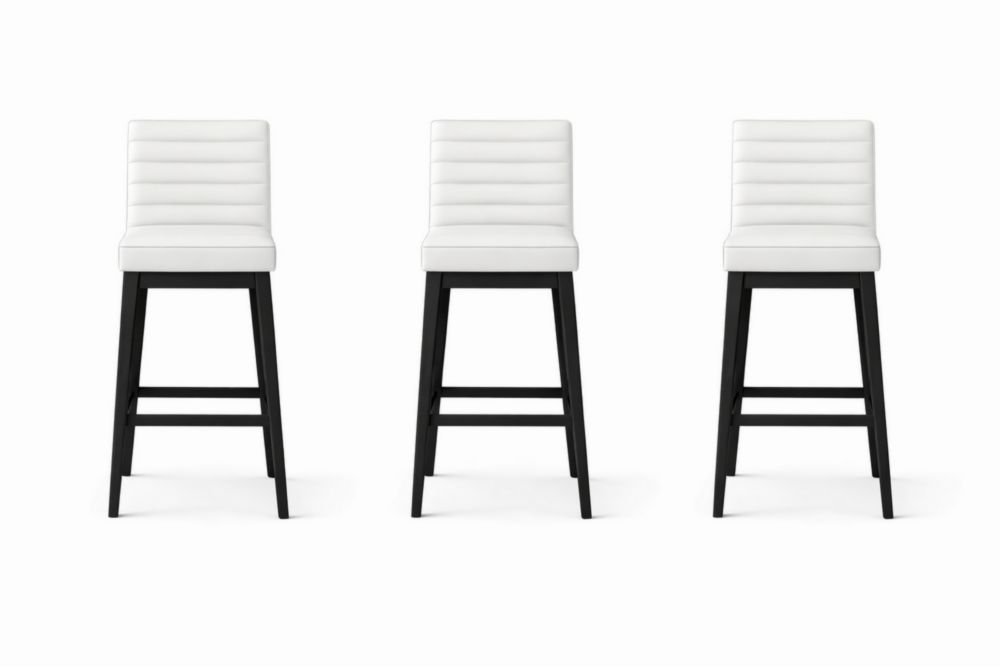 White PU Leather Bar Stools Set with Black Wood Legs