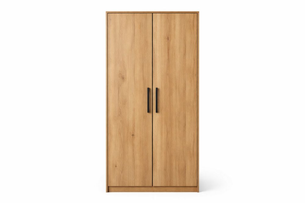Wooden Wardrobe Brown Two-Door with Handles 180cm x 80cm x 50cm