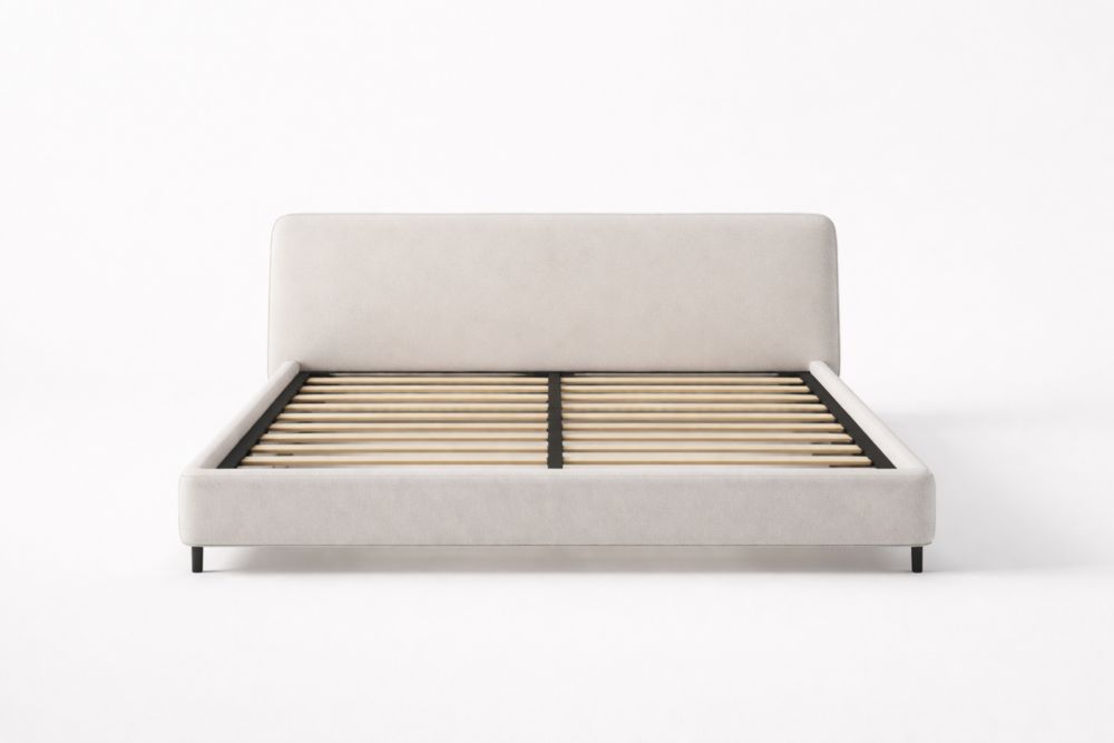 Upholstered Platform Bed Frame Beige Polyester and Wood