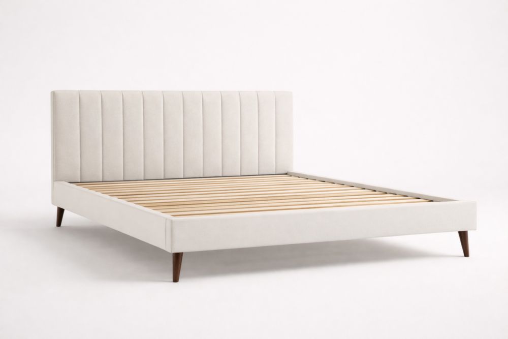 Velvet Upholstered King Bed Frame with Wood Slats