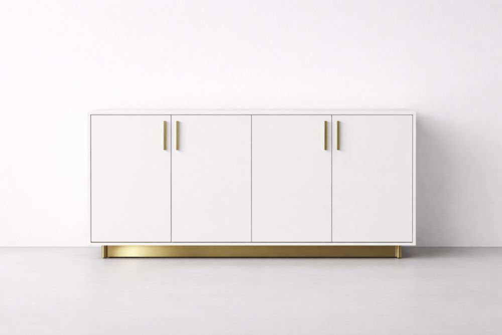 White Wood Sideboard with Gold Metal Base 152cm