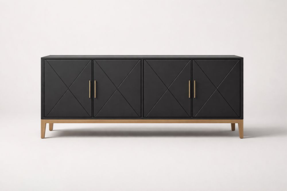 Black MDF and Metal Sideboard with Oak Legs 180cm